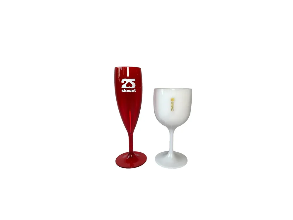 Plastové sklenky na víno a sekt s UV potiskem loga